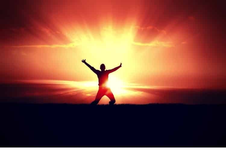 Man Jumping in Sun Rays Man Jumping in Sun Rays