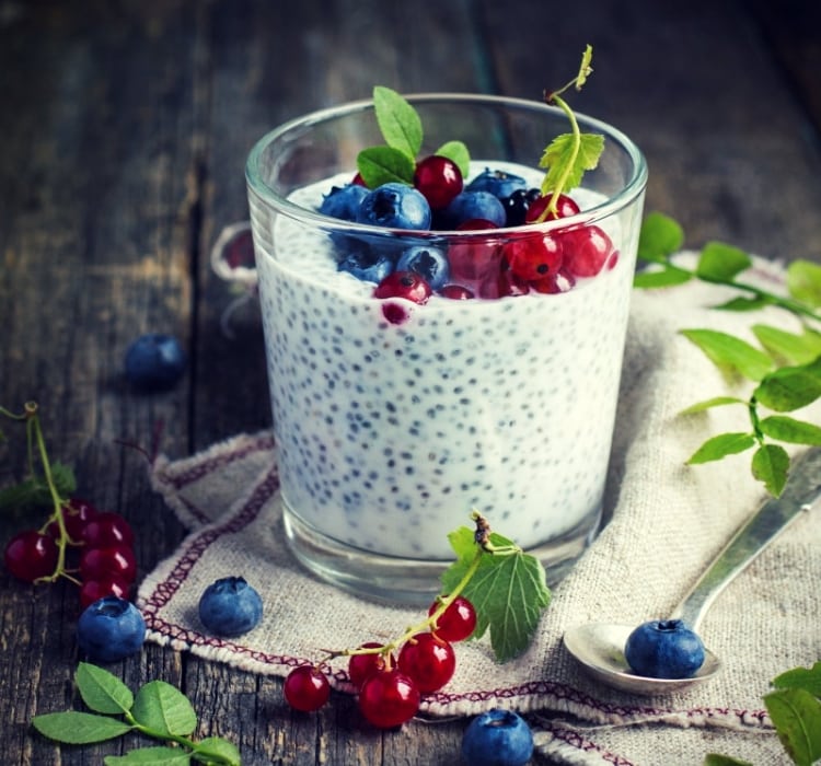 Natural yogurt with chia seeds and fresh berries Natural yogurt with chia seeds and fresh berries